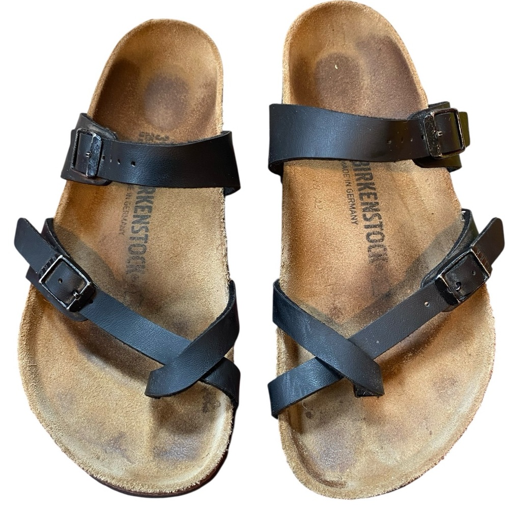 Birkenstock Black Leather Cross-Strap Sandals SZ 9 - Picture 2 of 4